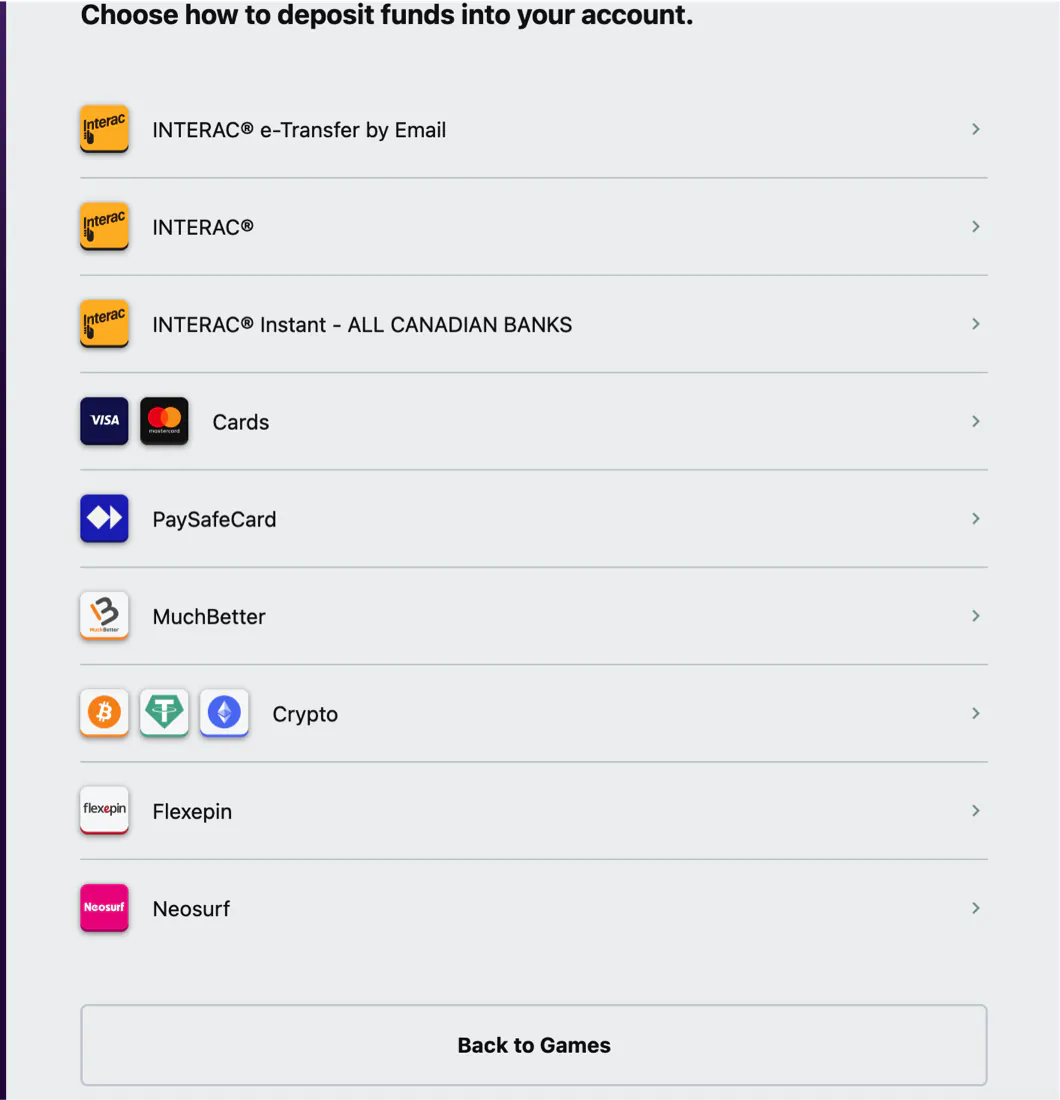 Zodiac Casino deposit methods for Canadian players: Interac e-Transfer by Email, Interac, Interac Instant, Visa and Mastercard, PaySafeCard, MuchBetter, crypto, Flexepin and Neosurf